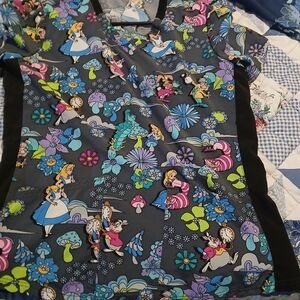 Disney Alice in Wonderland Floral Print Gray Blouse